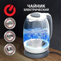 Чайник SONNEN KT-1792, 1,7 л, 2200 Вт, закрытый нагревательный элемент, стекло, белый, подсветка, 454348 - Премиум Сервис