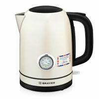Чайник с термометром BRAYER BR1005YE, 1,7л, 2200Вт, закрытый нагревательный элемент, сталь, бежевый - Премиум Сервис