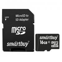 Карта памяти microSDHC, 16 GB, SMARTBUY, 10 Мб/сек. (class 10), с адаптером, SB16GBSDCL10-01 - Премиум Сервис