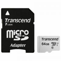 Карта памяти microSDXC 64 GB TRANSCEND UHS-I U1, 95 Мб/сек (class 10), адаптер, TS64GUSD300S-A - Премиум Сервис