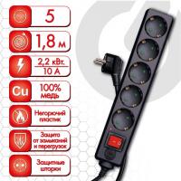 Сетевой фильтр SONNEN U-3518, 5 розеток, с заземлением, выключатель, 10 А, 1,8 м, черный, 513488 - Премиум Сервис