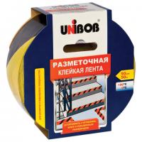 Клейкая лента разметочная 50 мм х 50 м, желто-черная, UNIBOB, основа-ПВХ, европодвес, 48905 - Премиум Сервис