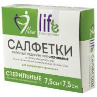 Салфетка марлевая стерильная NEW LIFE КОМПЛЕКТ 10 шт., 12 слоев, 7,5х7,5 см, плотность 36 (±2) г/м2, 153974 - Премиум Сервис