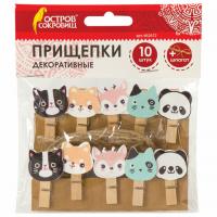 Прищепки декоративные "Забавные животные", 10 штук, 3,5 см, ассорти, со шпагатом, ОСТРОВ СОКРОВИЩ, 662672 - Премиум Сервис
