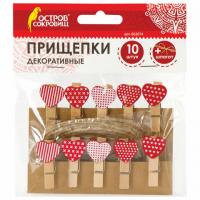 Прищепки декоративные "Сердечки", 10 штук, 3,5 см, ассорти, со шпагатом, ОСТРОВ СОКРОВИЩ, 662674 - Премиум Сервис