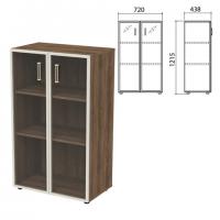Шкаф закрытый со стеклом в алюминиевой рамке "Приоритет", 720х438х1215 мм, 2 полки, лагос (КОМПЛЕКТ) - Премиум Сервис