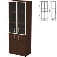 Шкаф закрытый со стеклом в алюминиевой рамке "Приоритет" 720х438х2000 мм, 4 полки, венге (КОМПЛЕКТ) - Премиум Сервис