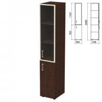 Шкаф закрытый со стеклом в алюминиевой рамке "Приоритет", правый 360х438х2000 мм, 4 полки, венге (КОМПЛЕКТ) - Премиум Сервис