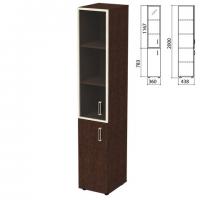 Шкаф закрытый со стеклом в алюминиевой рамке "Приоритет", левый 360х438х2000 мм, 4 полки, венге (КОМПЛЕКТ) - Премиум Сервис