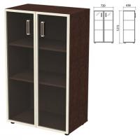 Шкаф закрытый со стеклом в алюминиевой рамке "Приоритет" 720х438х1215 мм, 2 полки, венге (КОМПЛЕКТ) - Премиум Сервис