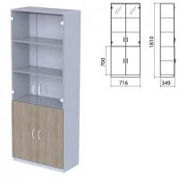 Шкаф закрытый со стеклом "Бюджет", 716х349х1810 мм, дуб сонома (КОМПЛЕКТ) - Премиум Сервис