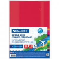 Картон цветной А4 2-сторонний МЕЛОВАННЫЙ EXTRA 48 листов 16 цветов, BRAUBERG, 200х290, 115164 - Премиум Сервис