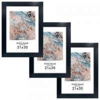 Рамка 21*30см небьющаяся, КОМПЛЕКТ 3шт, багет 29 мм, МДФ, BRAUBERG "Basic", черная, 391261 - Премиум Сервис