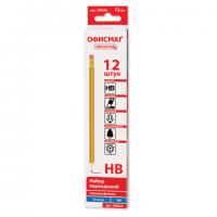Карандаши чернографитные простые с ластиком HB, ВЫГОДНАЯ УПАКОВКА КОМПЛЕКТ 12 штук, ОФИСМАГ, 180638 - Премиум Сервис