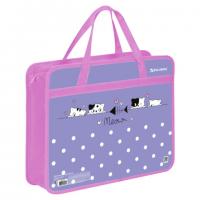 Папка на молнии с ручками BRAUBERG А4, 1 отделение, пластик, 80 мм, Meow, 272163 - Премиум Сервис