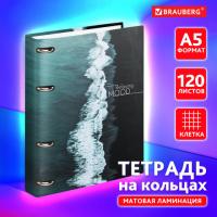Тетрадь на кольцах А5 160х212мм, 120л, картон,матовая ламинация, клетка, BRAUBERG, Black¬es, 404725 - Премиум Сервис