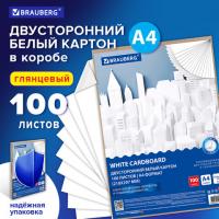 Картон белый А4 МЕЛОВАННЫЙ (белый оборот) 100 листов, в коробке, BRAUBERG, 210х297мм, 116415 - Премиум Сервис