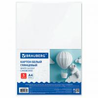 Картон белый А4 МЕЛОВАННЫЙ (белый оборот) 5 листов, BRAUBERG, 200х290 мм, 116626 - Премиум Сервис