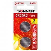 Батарейка литиевая CR2032 КОМПЛЕКТ 2 шт., "таблетка, дисковая, кнопочная" SONNEN Lithium, в блистере, 457141 - Премиум Сервис