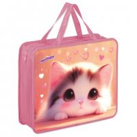 Папка на молнии с ручками ЮНЛАНДИЯ А4, 1 отделение, пластик, 80 мм, Dreamy kitty, 273361 - Премиум Сервис