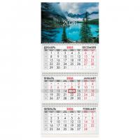 Календарь квартальный 2026г, 3 блока 3 гребня бегунок, мелованная бумага, BRAUBERG, Горное озеро, 116801 - Премиум Сервис