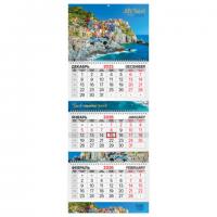 Календарь квартальный 2026г, 3 блока 3 гребня бегунок, мелованная бумага, BRAUBERG EXTRA, Южный городок, 116818 - Премиум Сервис