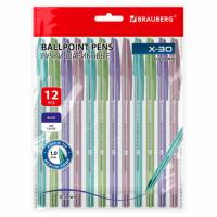 Ручки шариковые BRAUBERG X-30 COLOR MIX, КОМПЛЕКТ 12 ШТ., СИНИЕ, пишущий узел 1 мм, линия письма 0,5 мм, 144336 - Премиум Сервис
