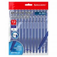 Ручки шариковые автоматические BRAUBERG A-30 "WRITING 3.0", КОМПЛЕКТ 12 ШТ, СИНИЕ, пишущий узел 0,5 мм, линия письма 0,25 мм, 144340 - Премиум Сервис