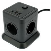 Сетевой фильтр CABLEXPERT Tower, 4 розетки, 10А, 1xType-C PD, 20Вт, 2хUSB, 2м, черный, TWR-4-CU2-B-2 - Премиум Сервис