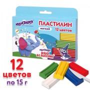 Пластилин мягкий ЮНЛАНДИЯ "ЮНЫЙ ВОЛШЕБНИК", 12 цветов 180 г, СО СТЕКОМ, ВЫСШЕЕ КАЧЕСТВО, европодвес, 106439 - Премиум Сервис