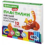 Пластилин мягкий восковой BRAUBERG KIDS, 12 цветов, 180 г, со стеком, 106495 - Премиум Сервис