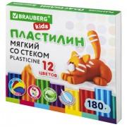 Пластилин мягкий восковой BRAUBERG KIDS, 12 цветов, 180 г, со стеком, 106495 - Премиум Сервис