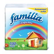 Салфетки бумажные 100 шт., 24x23 см, FAMILIA, белые, 100% целлюлоза, 5039302 - Премиум Сервис