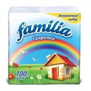 Салфетки бумажные 100 шт., 24x23 см, FAMILIA, белые, 100% целлюлоза, 5039302 - Премиум Сервис