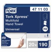 Полотенца бумажные (1 пачка 190 листов) TORK (H2) Universal, 2-слойные, цвет натуральный.,23,4х21,3, Z-сложение, 471103 - Премиум Сервис