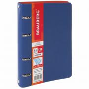 Тетрадь на кольцах А5 (180х220 мм), 120 листов, под кожу, клетка, BRAUBERG "Fusion", синий/оранжевый, 129994 - Премиум Сервис
