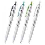 Ручка шариковая масляная автоматическая BRAUBERG "Sky White", СИНЯЯ, клип ассорти, узел 0,7 мм, линия письма 0,35 мм, 142950 - Премиум Сервис