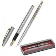 Набор ручек подарочных BRAUBERG Brioso, СИНИЕ, 2 шт.: шариковая, перьевая, серебистые с золотистым, 143465 - Премиум Сервис