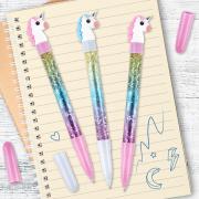 Ручка с топпером и блестками шариковая ЮНЛАНДИЯ "Единорог", детали ассорти, СИНЯЯ, пишущий узел 0,7 мм, 143791 - Премиум Сервис