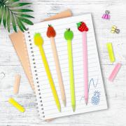 Ручка с топпером шариковая ЮНЛАНДИЯ "Фрукт", корпус ассорти, СИНЯЯ, пишущий узел 0,7 мм, 143810 - Премиум Сервис