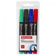 Маркеры перманентные (нестираемые) BRAUBERG, НАБОР 4 шт., АССОРТИ, "Contract", без клипа, скошенные, 1-5 мм, 150473 - Премиум Сервис