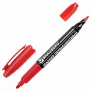 Маркер перманентный (нестираемый) BRAUBERG двусторонний, КРАСНЫЙ, круглый наконечник, 2-4 мм, 150838 - Премиум Сервис