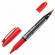 Маркер перманентный (нестираемый) BRAUBERG двусторонний, КРАСНЫЙ, круглый наконечник, 2-4 мм, 150838 - Премиум Сервис