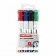 Маркеры стираемые для белой доски НАБОР 4 ЦВЕТА, BRAUBERG "CLASSIC", 3 мм, с клипом, 152117 - Премиум Сервис