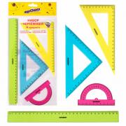 Набор чертежный большой ЮНЛАНДИЯ "Color", (линейка 30 см, 2 треугольника, транспортир), 210756 - Премиум Сервис