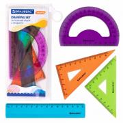 Набор чертежный малый BRAUBERG "FRUITY" (линейка 15 см, 2 треугольника, транспортир), ассорти, пенал, 210770 - Премиум Сервис