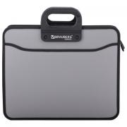 Папка-портфель пластиковая BRAUBERG ПРЕМЬЕР А4 (390х315х120 мм), 3 отделения, фактура "бисер", серая, 223083 - Премиум Сервис