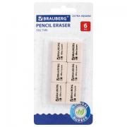 Ластики BRAUBERG "Ultra Square" 6 шт., размер ластика 29х18х8 мм, белые, натуральный каучук, 229603 - Премиум Сервис