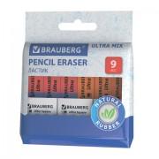 Ластики BRAUBERG "Ultra Mix" 9 шт., размер ластика 41х14х8 мм/29х18х8 мм, натуральный каучук, 229604 - Премиум Сервис