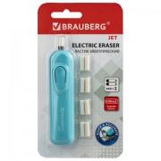 Ластик электрический BRAUBERG "JET", питание от 2 батареек ААА, 8 сменных ластиков, голубой, 229612 - Премиум Сервис